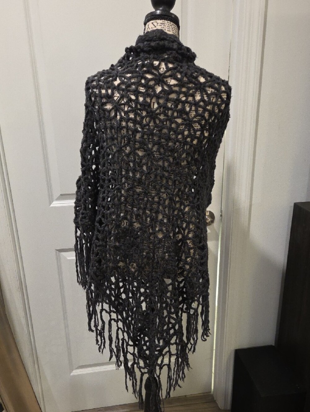 American Eagle Outfitters Charcoal Crochet Fringe Shawl - Picture 2 of 7